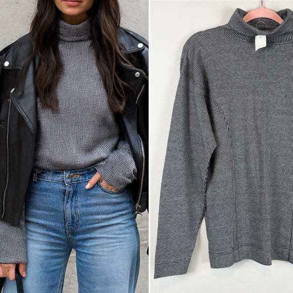 GAP Tops - NWT Vintage Gap Houndstooth Turtleneck Long Sleeve Cotton Top Shirt‎ Size Large
